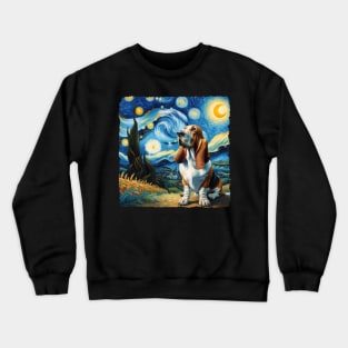 Starry Basset Hound Dog Portrait - Pet Portrait Crewneck Sweatshirt